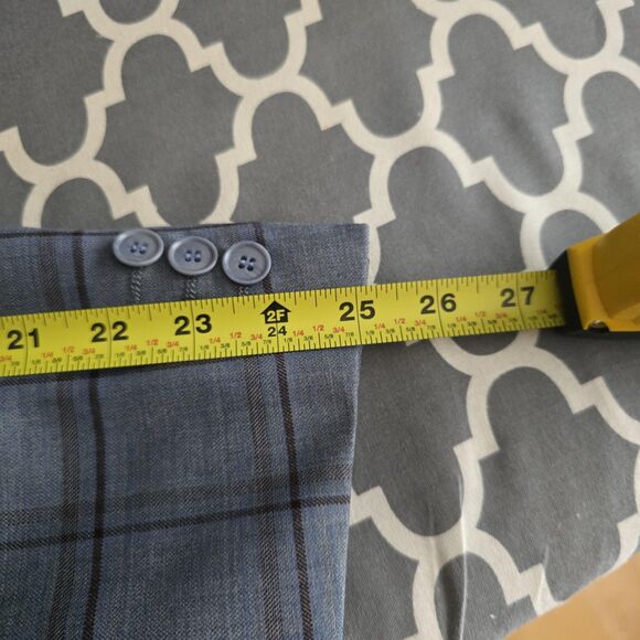 Enzo Tovare Blazer Sport Coat Mens 46R Blue Gray Plaid Wool Two Button Vented - Picture 15 of 16